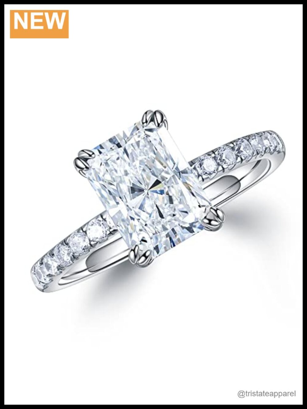 Radiant Cut Moissanite Engagement Ring 925 Silver Pave Anniversary